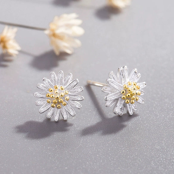 925 Sterling Silver Daisy Flower Earrings For Women Electroplated Floral Fashion Jewelry Wholesale