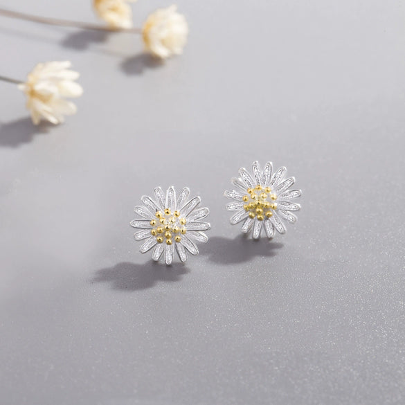 925 Sterling Silver Daisy Flower Earrings For Women Electroplated Floral Fashion Jewelry Wholesale