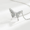 Sterling Silver 925 Diamond Geometric Butterfly Necklace For Women