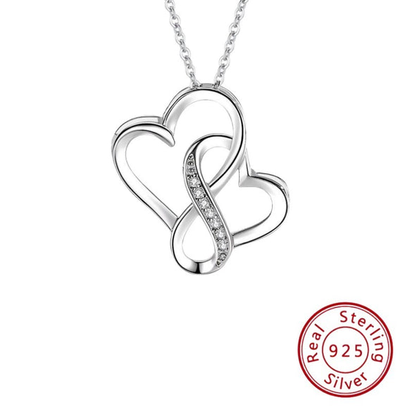 Sterling Silver Double Heart Necklace Unlimited Love Design