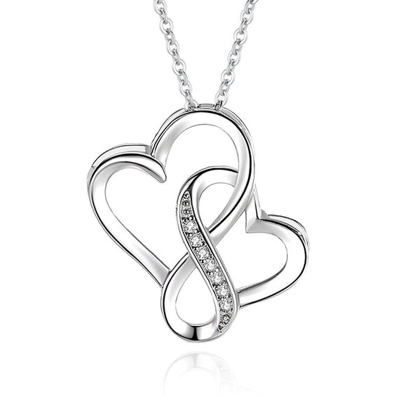Sterling Silver Double Heart Necklace Unlimited Love Design