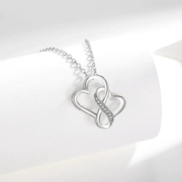 Sterling Silver Double Heart Necklace Unlimited Love Design