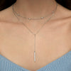 925 Sterling Silver Double Layer Stacked Y Shaped Geometric Long Chain Necklace