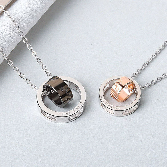 Sterling Silver Double Ring Pendant Couple Necklace Simple Elegant Electroplated Cross Chain Necklace For Women