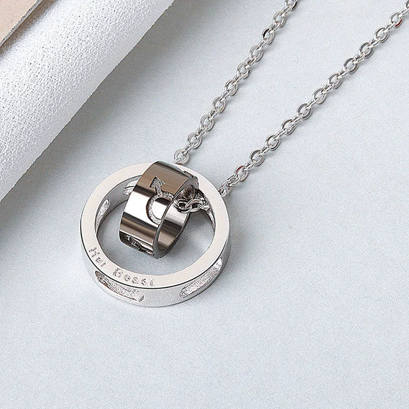 Sterling Silver Double Ring Pendant Couple Necklace Simple Elegant Electroplated Cross Chain Necklace For Women