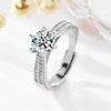 Sterling Silver Double Row Zircon Crown Ring With Six Claw Setting And Adjustable Open Design Simulated Diamond Geometric Jewelry