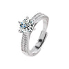 Sterling Silver Double Row Zircon Crown Ring With Six Claw Setting And Adjustable Open Design Simulated Diamond Geometric Jewelry