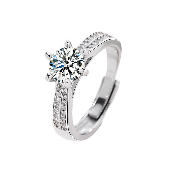 Sterling Silver Double Row Zircon Crown Ring With Six Claw Setting And Adjustable Open Design Simulated Diamond Geometric Jewelry