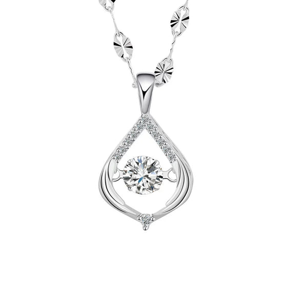 925 Sterling Silver Drop Shape Pendant Necklace With Micro Inlaid Full Diamond Beating Heart Design Electroplated Fashion Jewelry