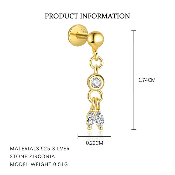 Sterling Silver Drop Shape Zircon Earrings Women's Minimalist Light Luxury