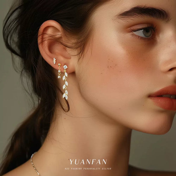 Sterling Silver Drop Shape Zircon Earrings Women's Minimalist Light Luxury