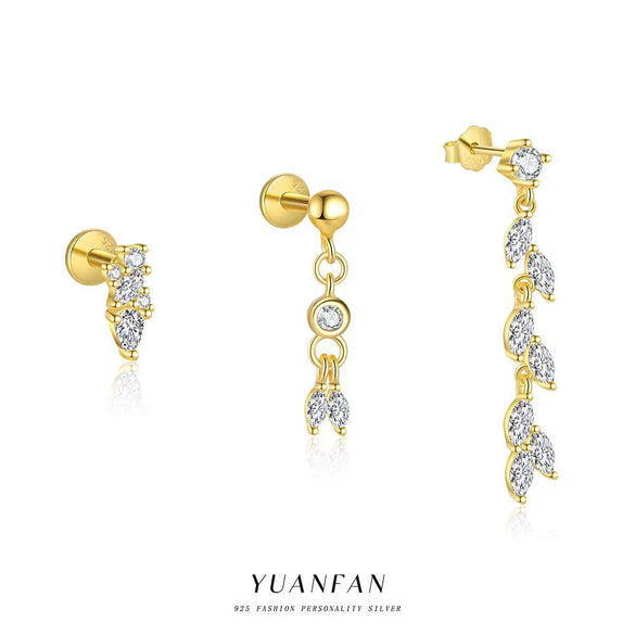 Sterling Silver Drop Shape Zircon Earrings Women's Minimalist Light Luxury