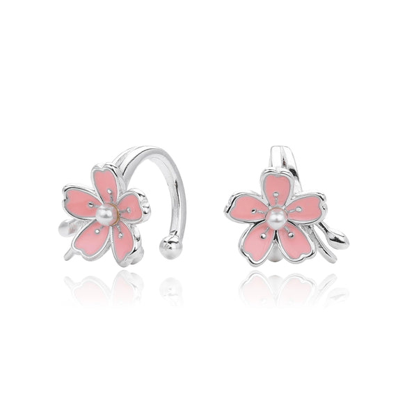 Sterling Silver Ear Clip With Three Dimensional Cherry Blossom Pattern Electroplated Women's Jewelry