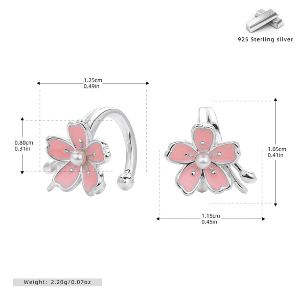 Sterling Silver Ear Clip With Three Dimensional Cherry Blossom Pattern Electroplated Women's Jewelry