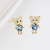 925 Sterling Silver Electroplated Bear Pendant Necklace And Stud Earrings Set For Women Fashion Jewelry