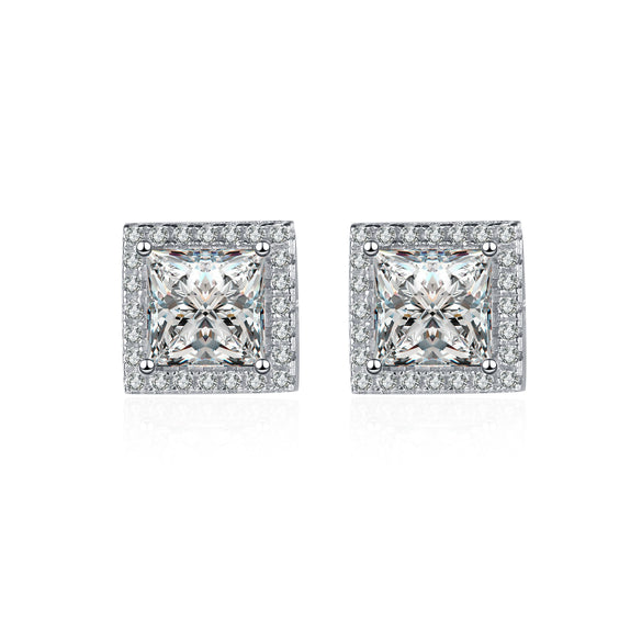 925 Sterling Silver Electroplated Geometric Flower Earrings With Four Claw Micro Inlaid Special Shaped Stone Design