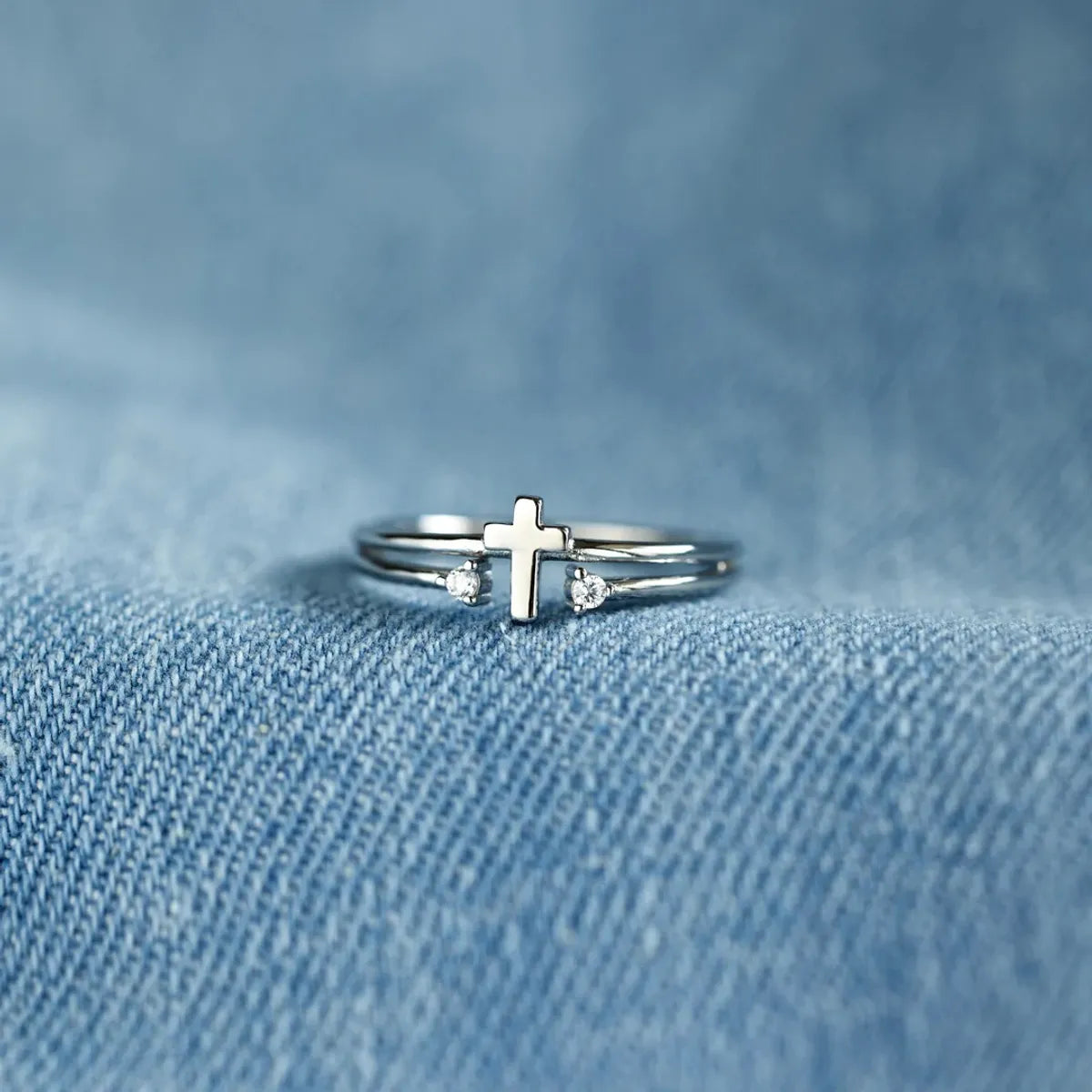 Sterling Silver Elegant Geometric Cross Plating Open Rings