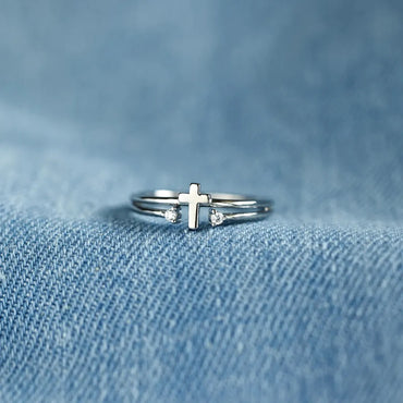 Sterling Silver Elegant Geometric Cross Plating Open Rings