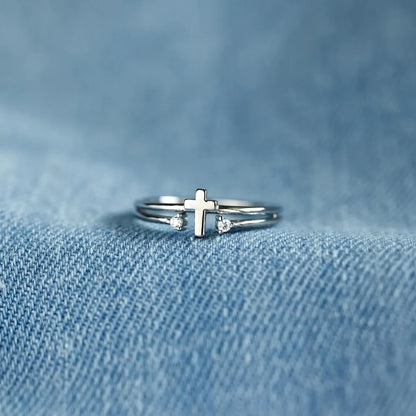 Sterling Silver Elegant Geometric Cross Plating Open Rings