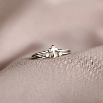 Sterling Silver Elegant Geometric Cross Plating Open Rings