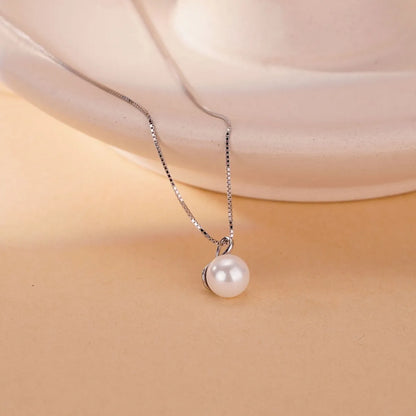 Sterling Silver Elegant Inlay Water Droplets Pearl Pendant Necklace