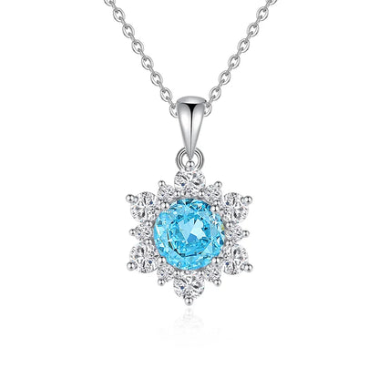 Sterling Silver Elegant Lady Streetwear Inlay Sun Snowflake Zircon Pendant Necklace