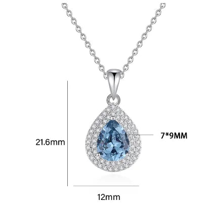 Sterling Silver Elegant Lady Streetwear Inlay Water Droplets Zircon Pendant Necklace