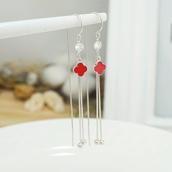 Sterling Silver Elegant Long Tassel Ear Line Earrings With Star Pattern For Women Slimming Style