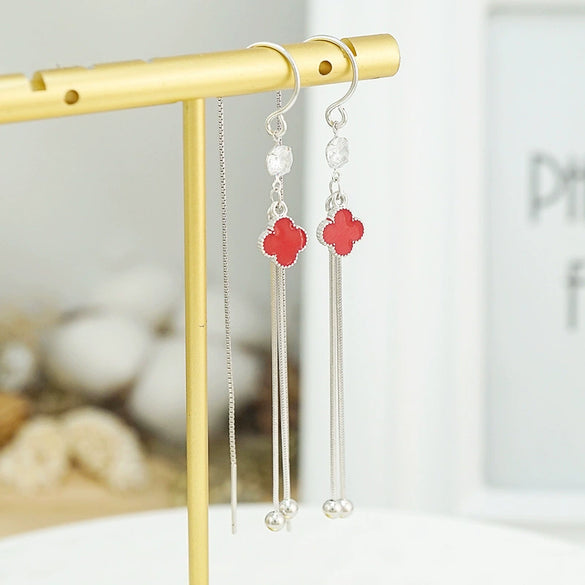 Sterling Silver Elegant Long Tassel Ear Line Earrings With Star Pattern For Women Slimming Style