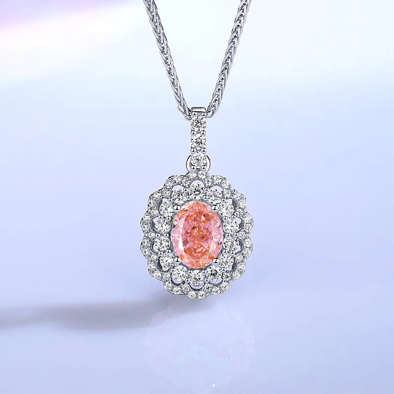 Sterling Silver Elegant Shiny Inlay Oval Zircon Pendant Necklace