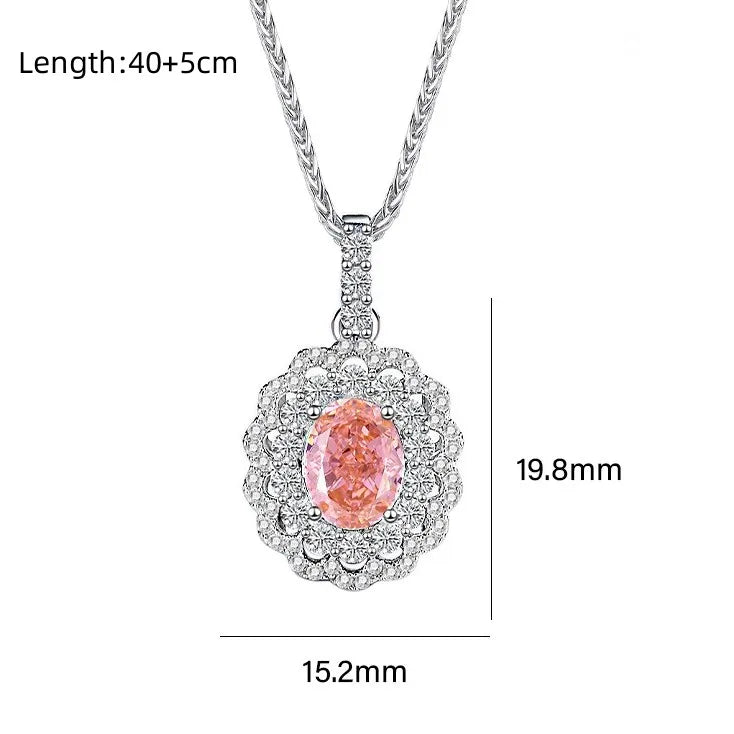 Sterling Silver Elegant Shiny Inlay Oval Zircon Pendant Necklace