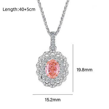 Sterling Silver Elegant Shiny Inlay Oval Zircon Pendant Necklace