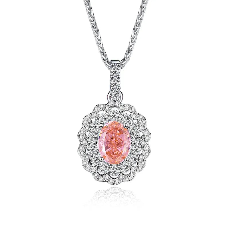 Sterling Silver Elegant Shiny Inlay Oval Zircon Pendant Necklace