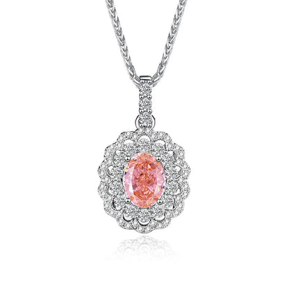 Sterling Silver Elegant Shiny Inlay Oval Zircon Pendant Necklace