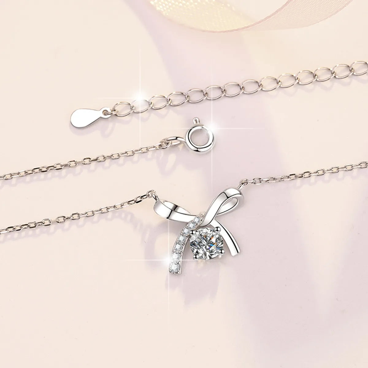 Sterling Silver Elegant Simple Style Bow Knot GRA Plating Moissanite Zircon Pendant Necklace