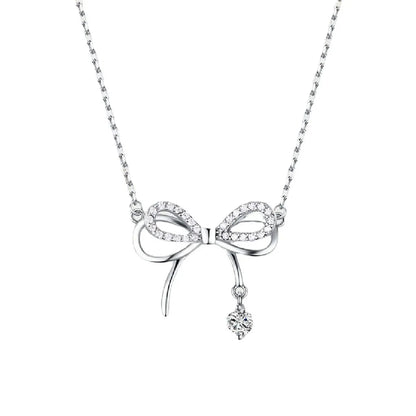 Sterling Silver Elegant Simple Style Bow Knot Plating Pendant Necklace