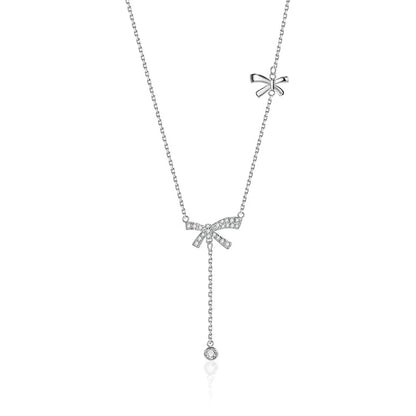 Sterling Silver Elegant Simple Style Bow Knot Plating Zircon Pendant Necklace