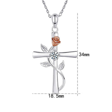 Sterling Silver Elegant Simple Style Cross Rose Plating Pendant Necklace