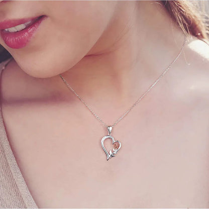 Sterling Silver Elegant Simple Style Heart Shape Rose Plating Pendant Necklace