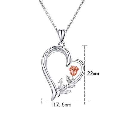 Sterling Silver Elegant Simple Style Heart Shape Rose Plating Pendant Necklace