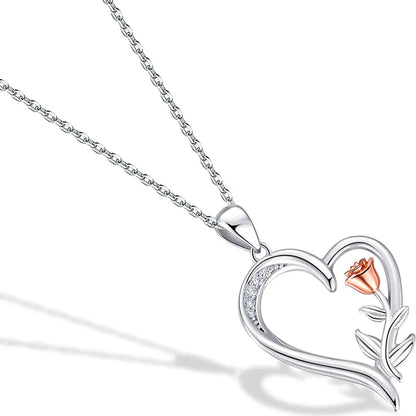 Sterling Silver Elegant Simple Style Heart Shape Rose Plating Pendant Necklace