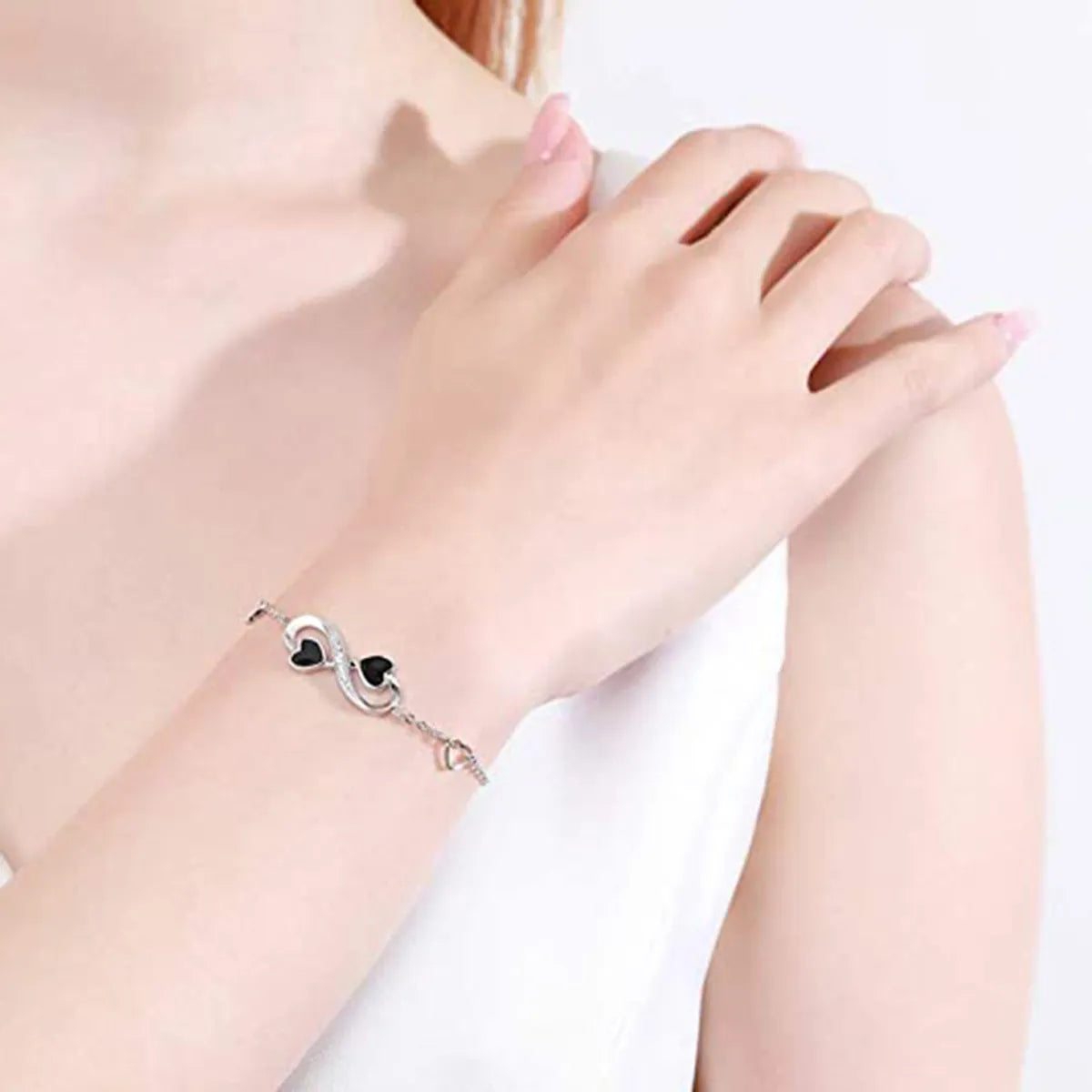 Sterling Silver Elegant Simple Style Infinity Heart Shape Enamel Bracelets