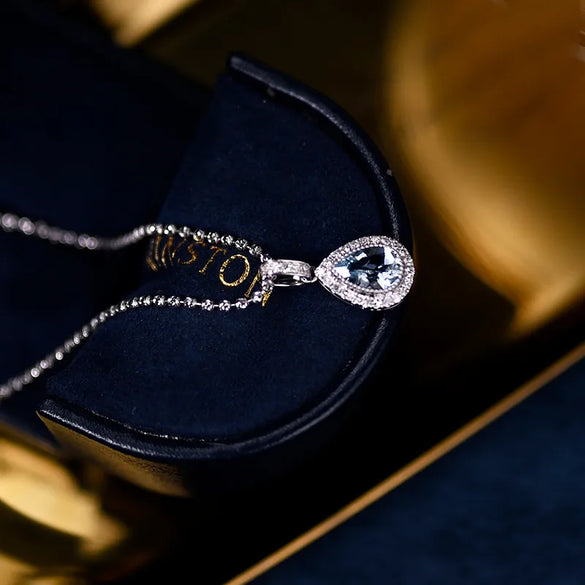Sterling Silver Elegant Simple Style Water Droplets Plating Inlay Gem Zircon Pendant Necklace