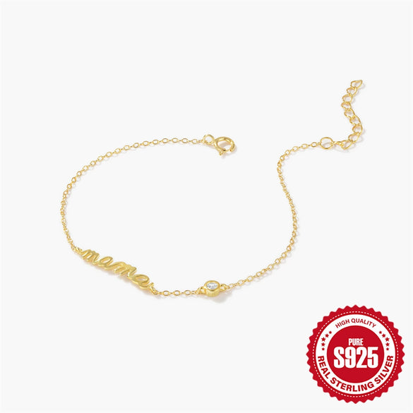 925 Sterling Silver English Letter Mama Electroplated Simple Geometric Women's Bracelet