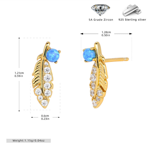 925 Sterling Silver Feather Earrings Inlaid Zircon Light Luxury Natural Design For Women