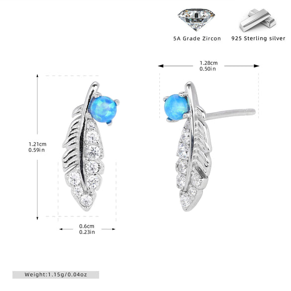 925 Sterling Silver Feather Earrings Inlaid Zircon Light Luxury Natural Design For Women
