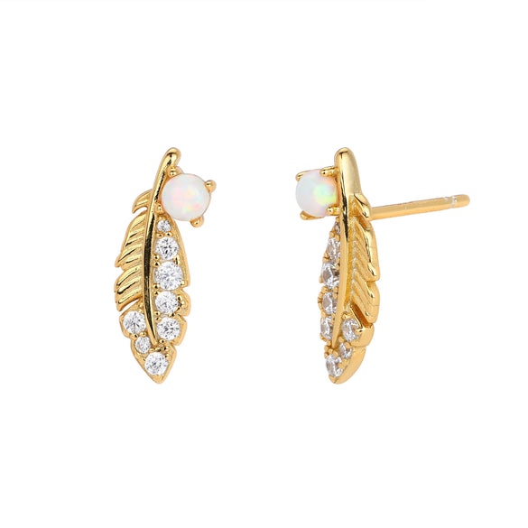 925 Sterling Silver Feather Earrings Inlaid Zircon Light Luxury Natural Design For Women