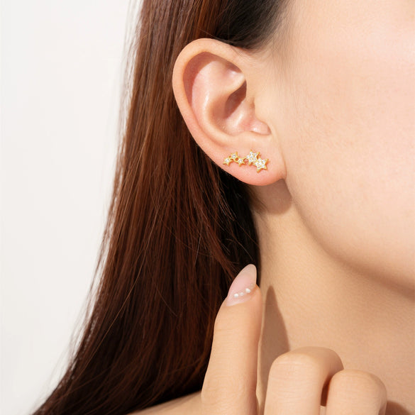 925 Sterling Silver Fivepointed Star Ear Studs For Women With Electroplating In Cold And Simple Style