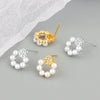 925 Sterling Silver Floral Pearl Stud Earrings Elegant Electroplated Geometric Design Jewelry For Women