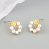 925 Sterling Silver Floral Pearl Stud Earrings Elegant Electroplated Geometric Design Jewelry For Women